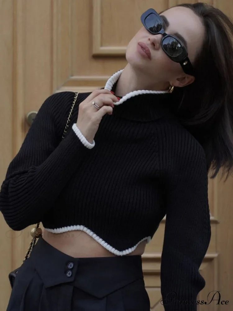 irregular sweater with hem turtleneck top short sleeve turtle long Women's crop neck - Image 17