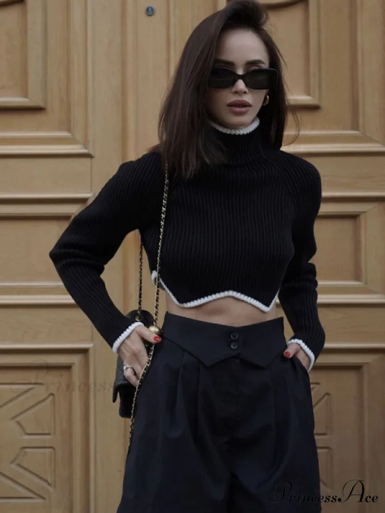 irregular sweater with hem turtleneck top short sleeve turtle long Women's crop neck - Image 18
