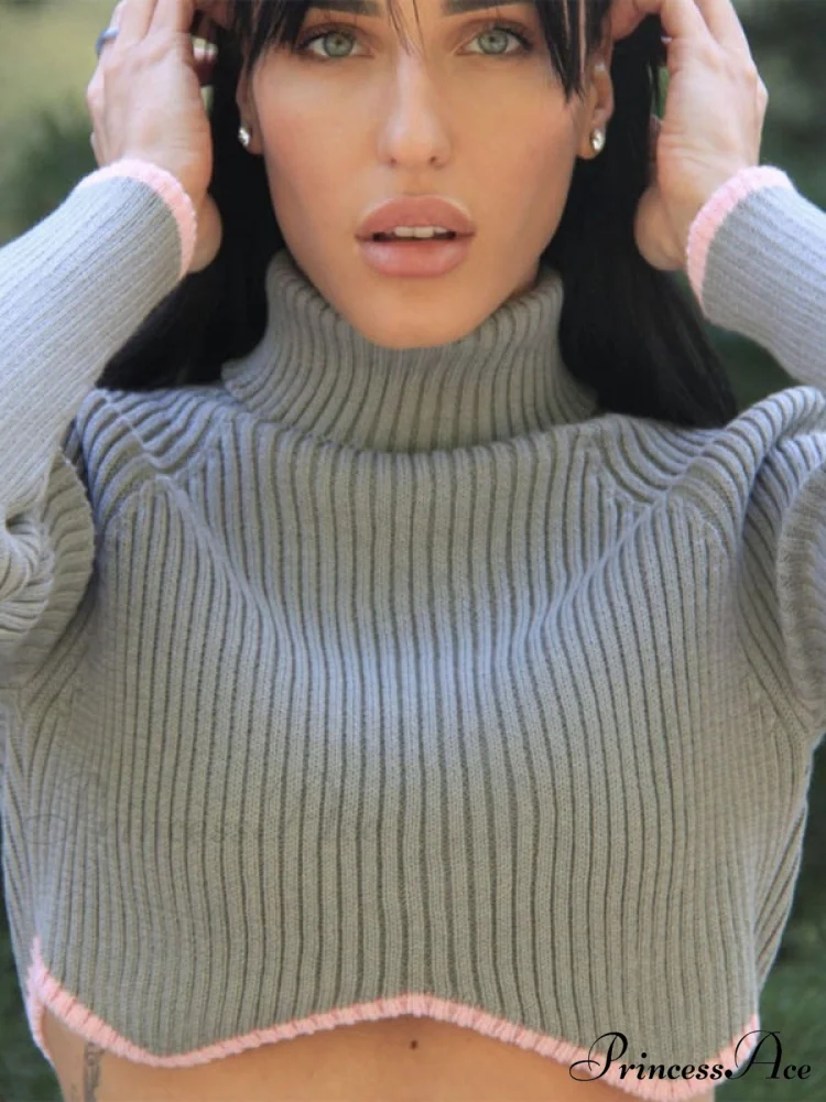 irregular sweater with hem turtleneck top short sleeve turtle long Women's crop neck - Image 20