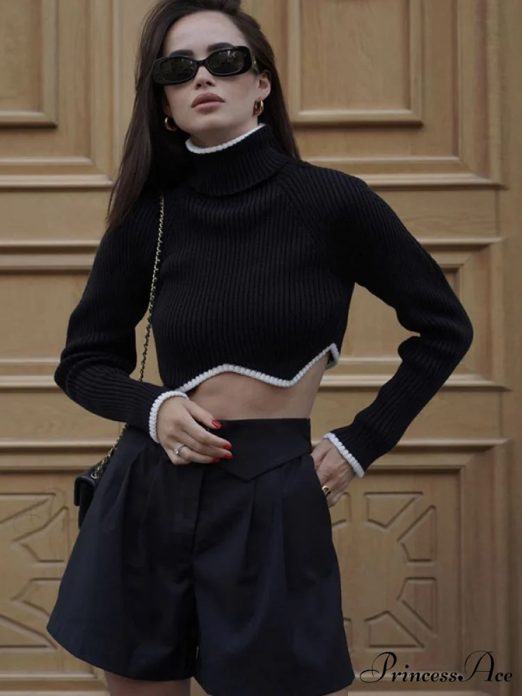 irregular sweater with hem turtleneck top short sleeve turtle long Women's crop neck - Image 5