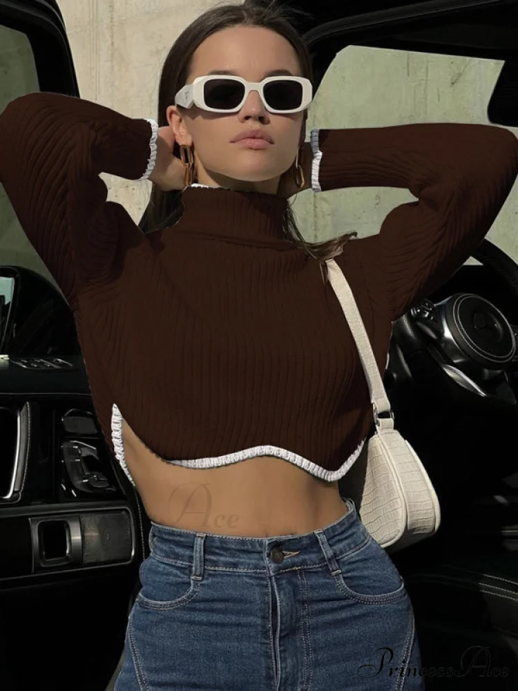 irregular sweater with hem turtleneck top short sleeve turtle long Women's crop neck - Image 6