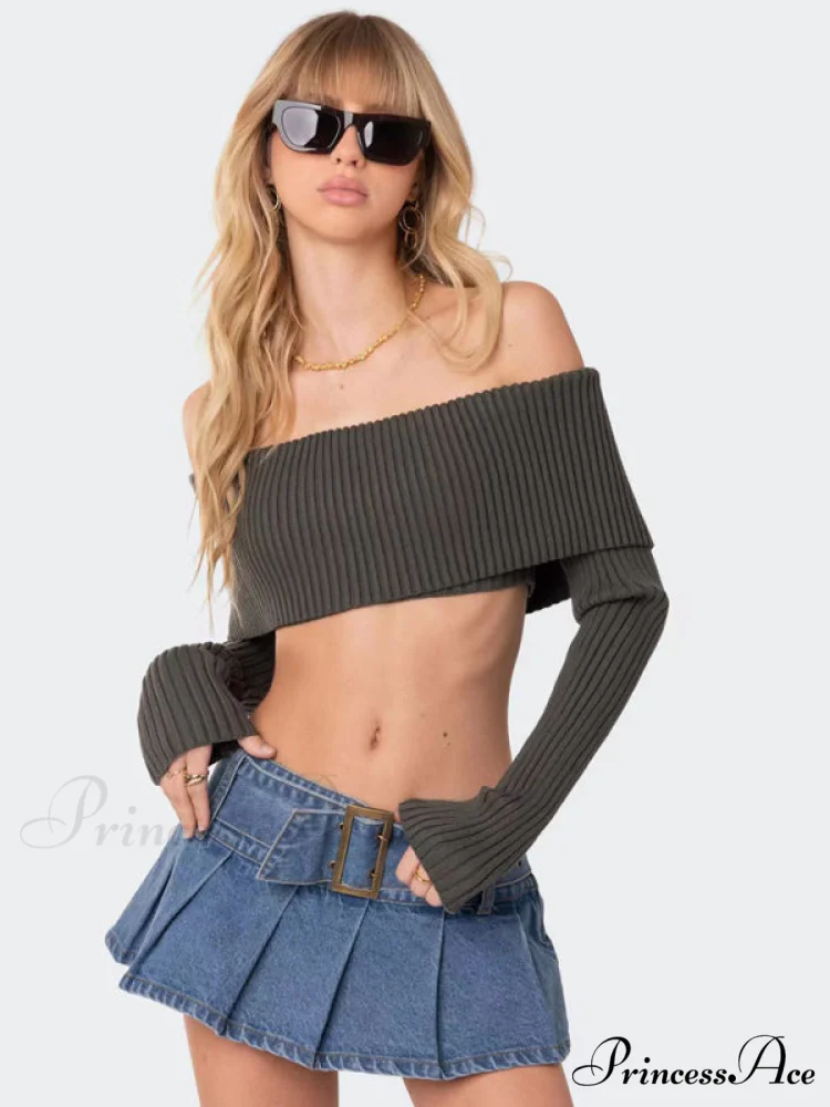 Crop Sweater and Long-Sleeved Comfortable Sexy Chest-Wrapped Top Woolen Sweater - Image 3
