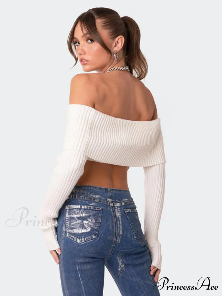 Crop Sweater and Long-Sleeved Comfortable Sexy Chest-Wrapped Top Woolen Sweater - Image 4
