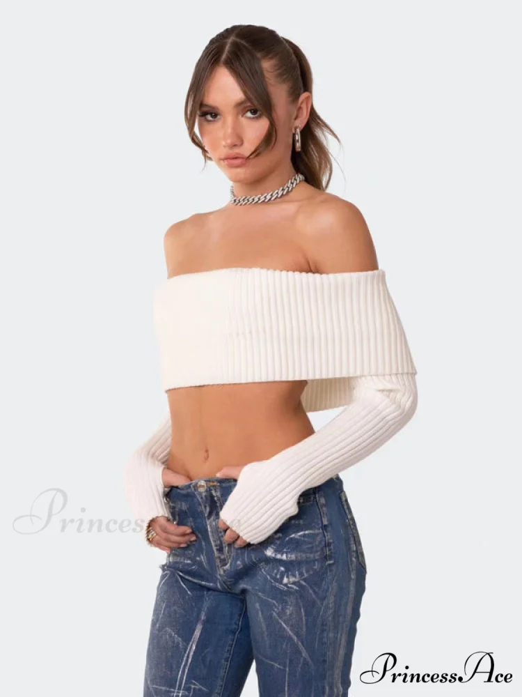 Crop Sweater and Long-Sleeved Comfortable Sexy Chest-Wrapped Top Woolen Sweater - Image 5
