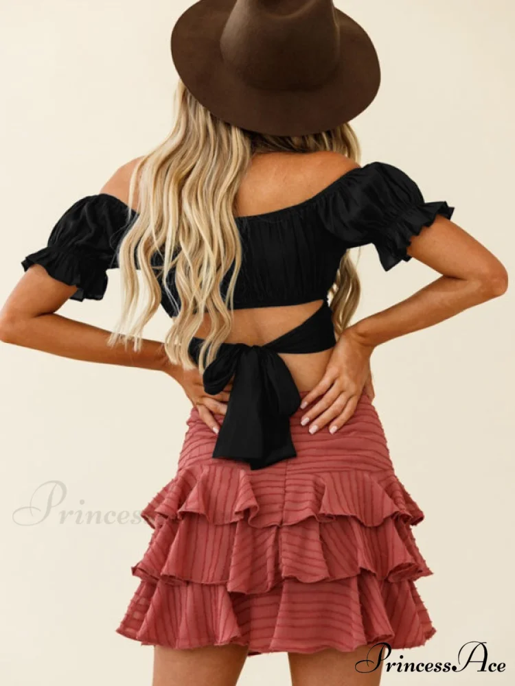 tie-back top crop short-sleeved ruffle women's Oktoberfest top - Image 11