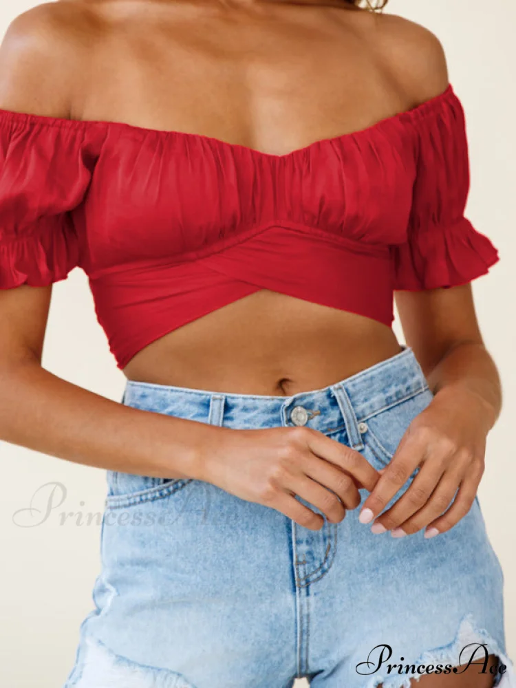 tie-back top crop short-sleeved ruffle women's Oktoberfest top - Image 4