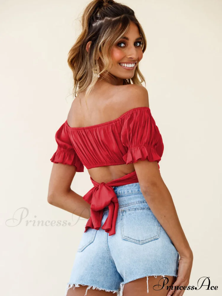 tie-back top crop short-sleeved ruffle women's Oktoberfest top - Image 5
