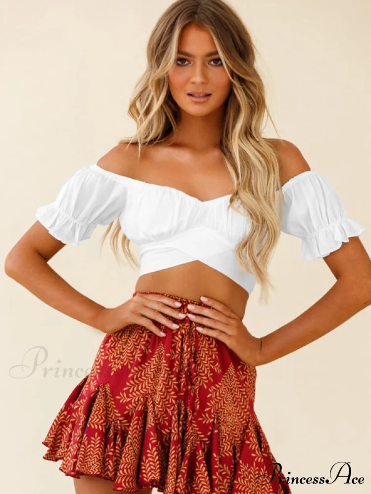 tie-back top crop short-sleeved ruffle women's Oktoberfest top - Image 9