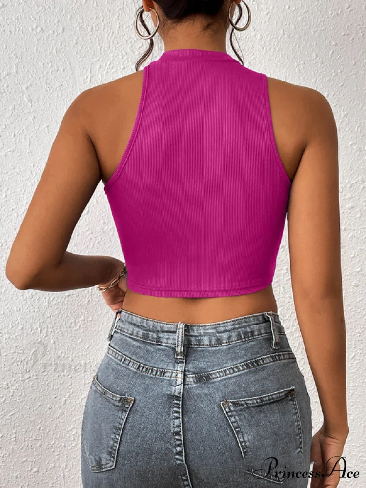 Knitted Neck Cropped Tank Top Asymmetrical Round for Women - Image 7
