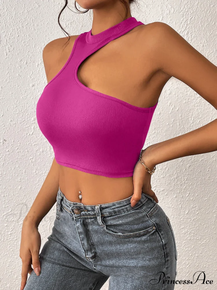 Knitted Neck Cropped Tank Top Asymmetrical Round for Women - Image 8