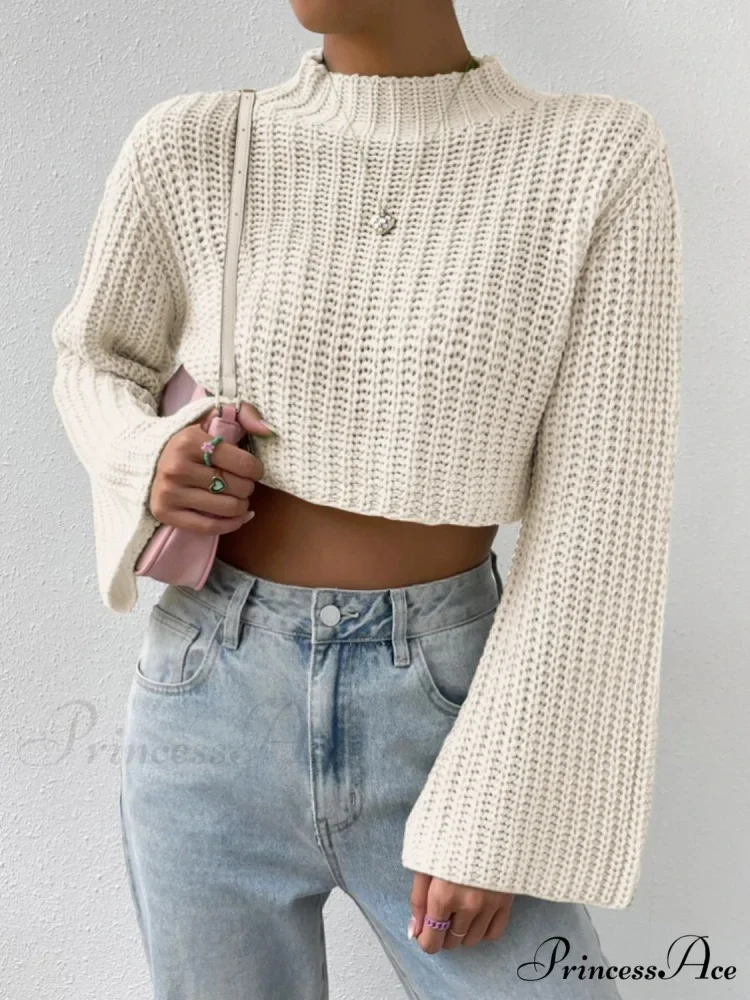 Cropped Long Neck Mock Arm Sweater - Image 3