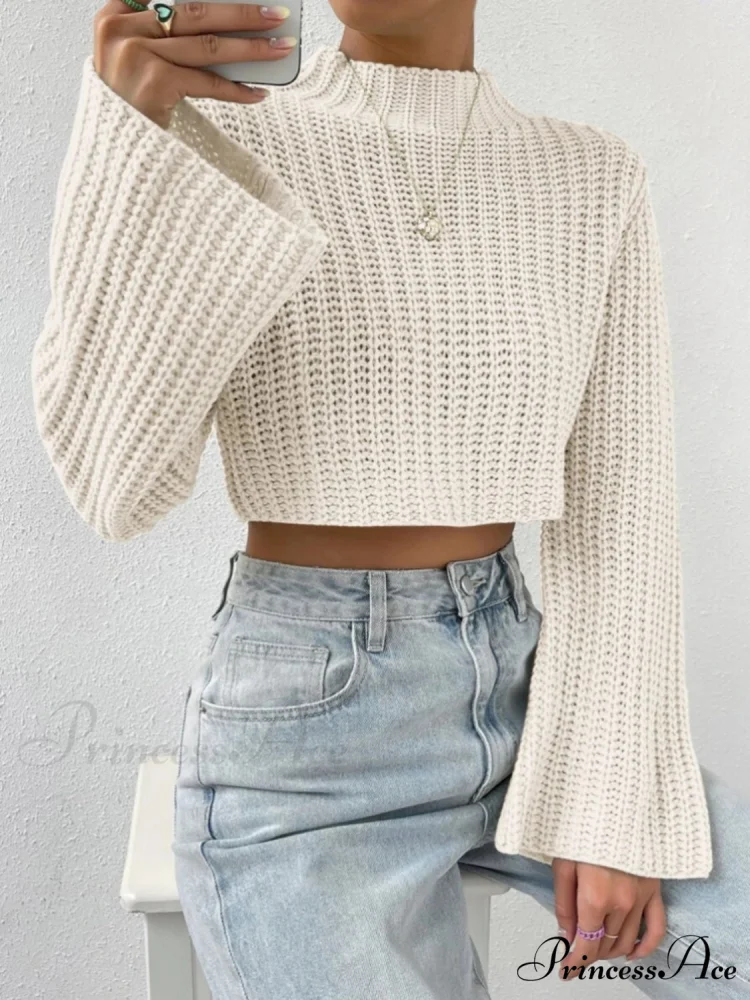 Cropped Long Neck Mock Arm Sweater - Image 4