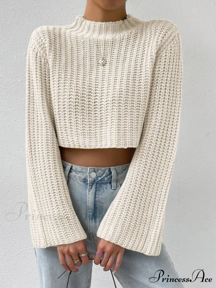 Cropped Long Neck Mock Arm Sweater - Image 5