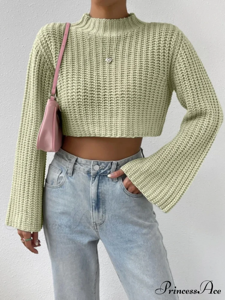 Cropped Long Neck Mock Arm Sweater - Image 6