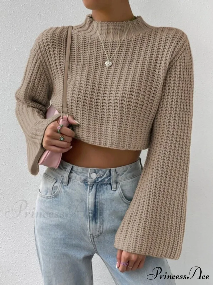 Cropped Long Neck Mock Arm Sweater - Image 8