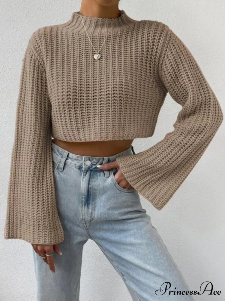 Cropped Long Neck Mock Arm Sweater - Image 9