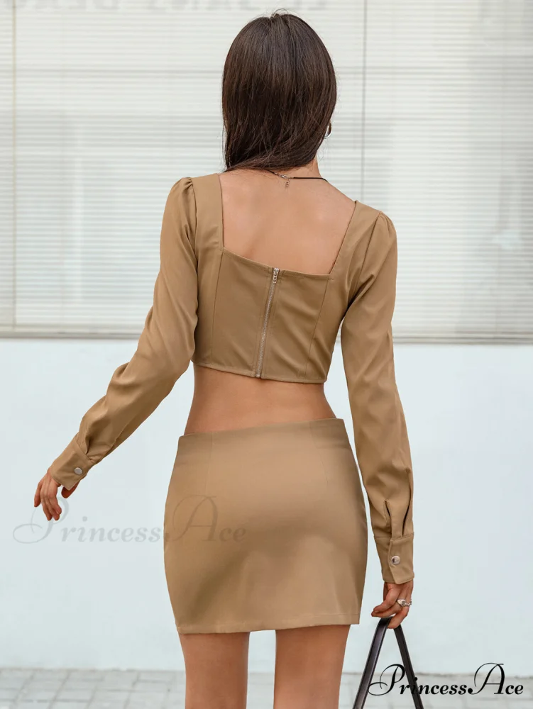 Lace-Up with and Set Cropped Top Skirt Detail - Image 2
