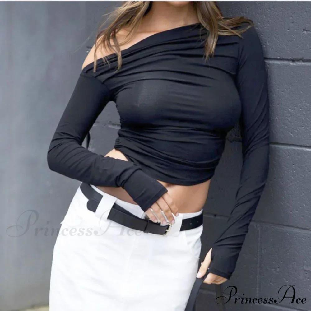 design Women's outer wear tops niche long-sleeved off-the-shoulder shirt - Image 3