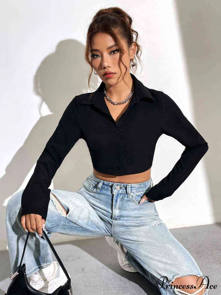 Neck with Long Blouse Arm Button Collared Up - Image 4