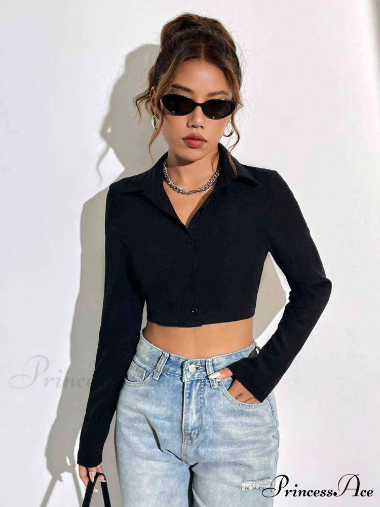 Neck with Long Blouse Arm Button Collared Up - Image 5