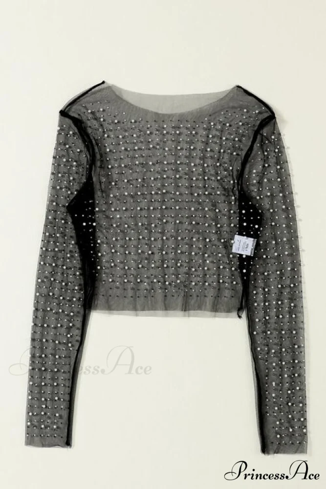 Long Cropped with Pearl Top Mesh Sleeves - Image 5