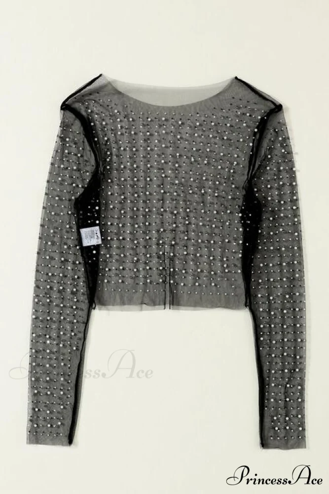 Long Cropped with Pearl Top Mesh Sleeves - Image 6