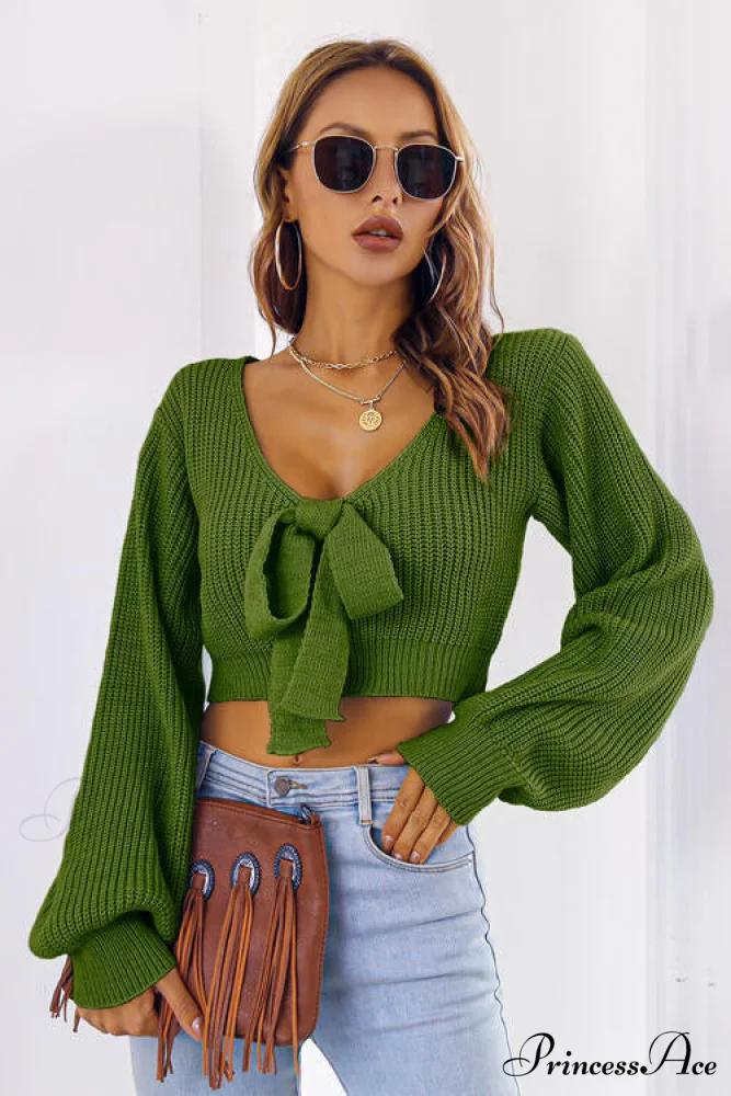 Long Cropped V-Neck Arm Sweater - Image 10