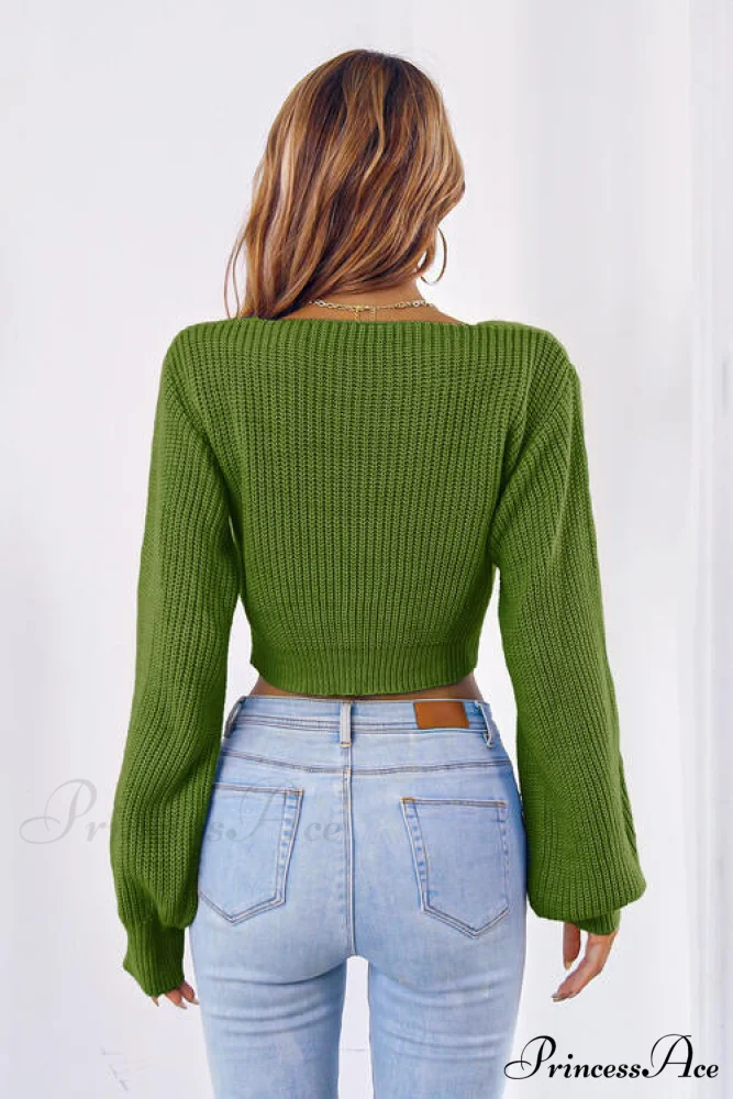 Long Cropped V-Neck Arm Sweater - Image 12