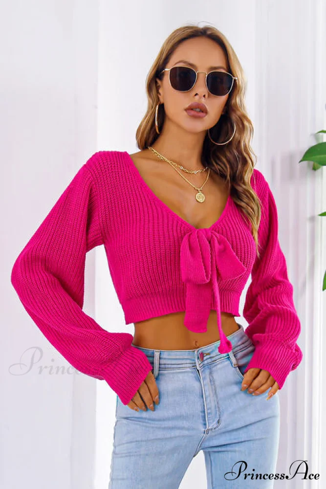 Long Cropped V-Neck Arm Sweater - Image 13