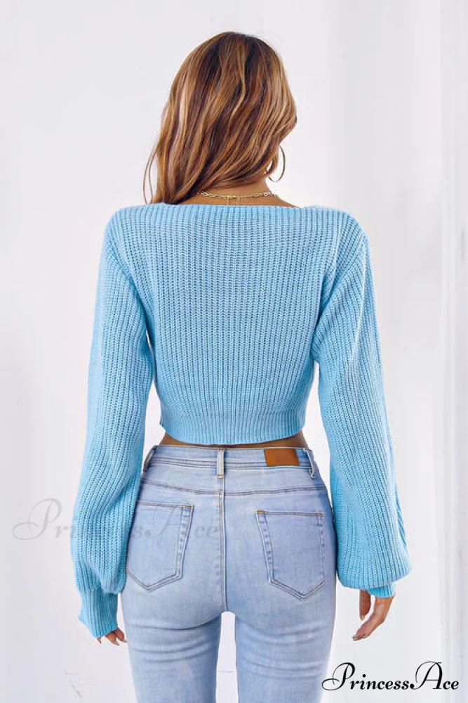 Long Cropped V-Neck Arm Sweater - Image 4