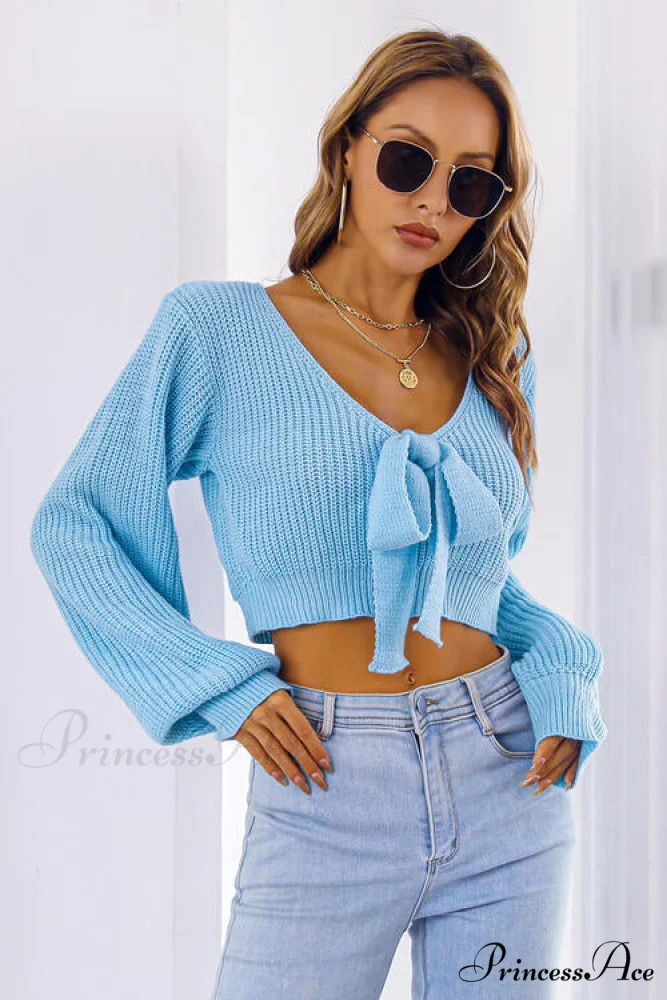 Long Cropped V-Neck Arm Sweater - Image 6