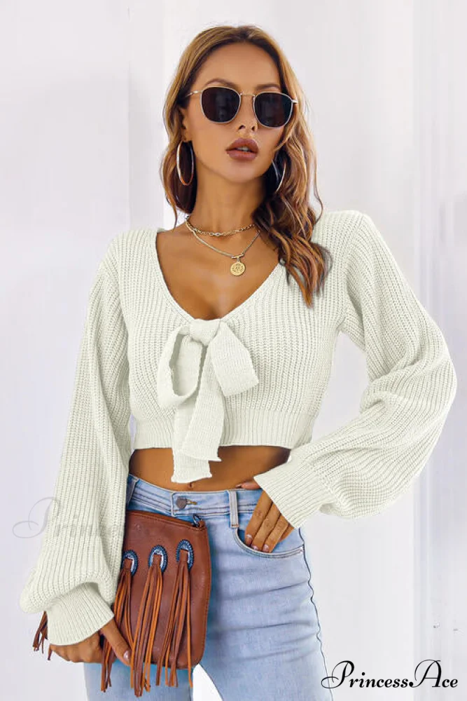 Long Cropped V-Neck Arm Sweater - Image 7