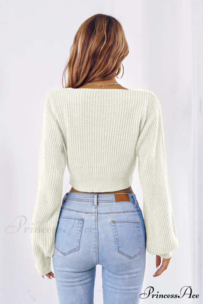 Long Cropped V-Neck Arm Sweater - Image 9