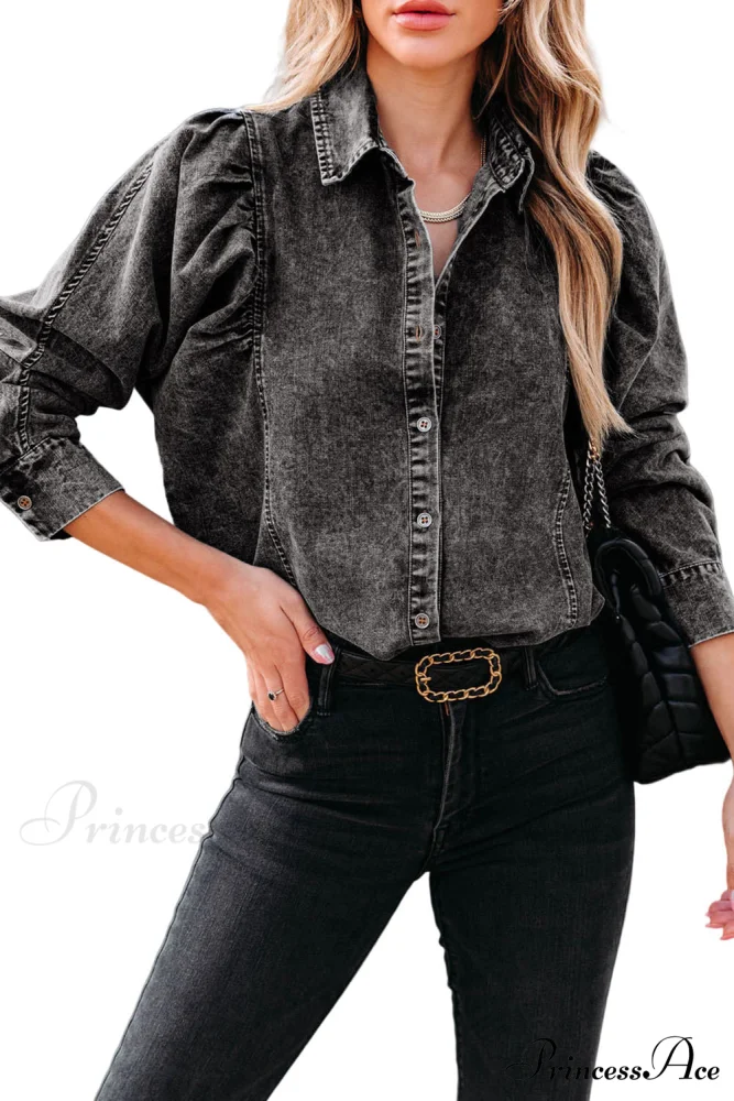 Denim - Jacket Puff Button-Up Arm Black - Image 12