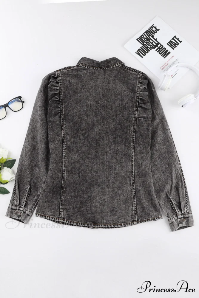 Denim - Jacket Puff Button-Up Arm Black - Image 4