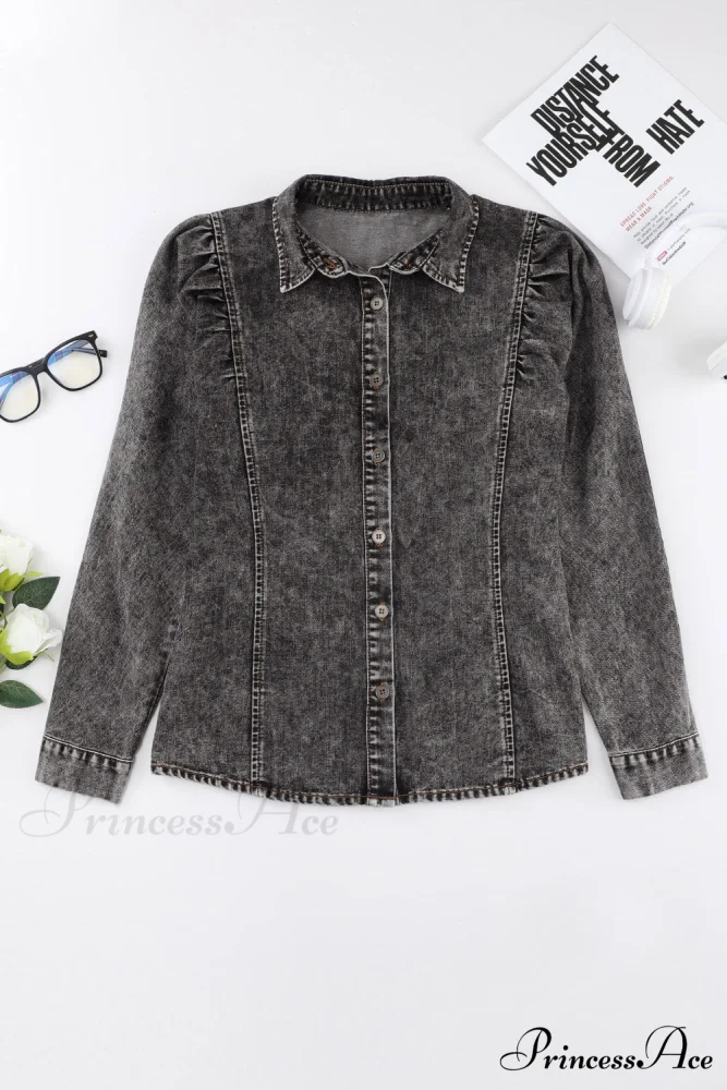 Denim - Jacket Puff Button-Up Arm Black - Image 5