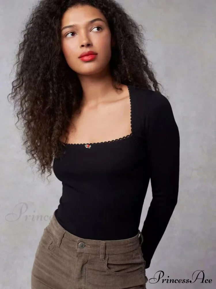 Arm Stretch Flower Boxy Long Thread T-Shirt Body Women's Neck Knitted Top - Image 8