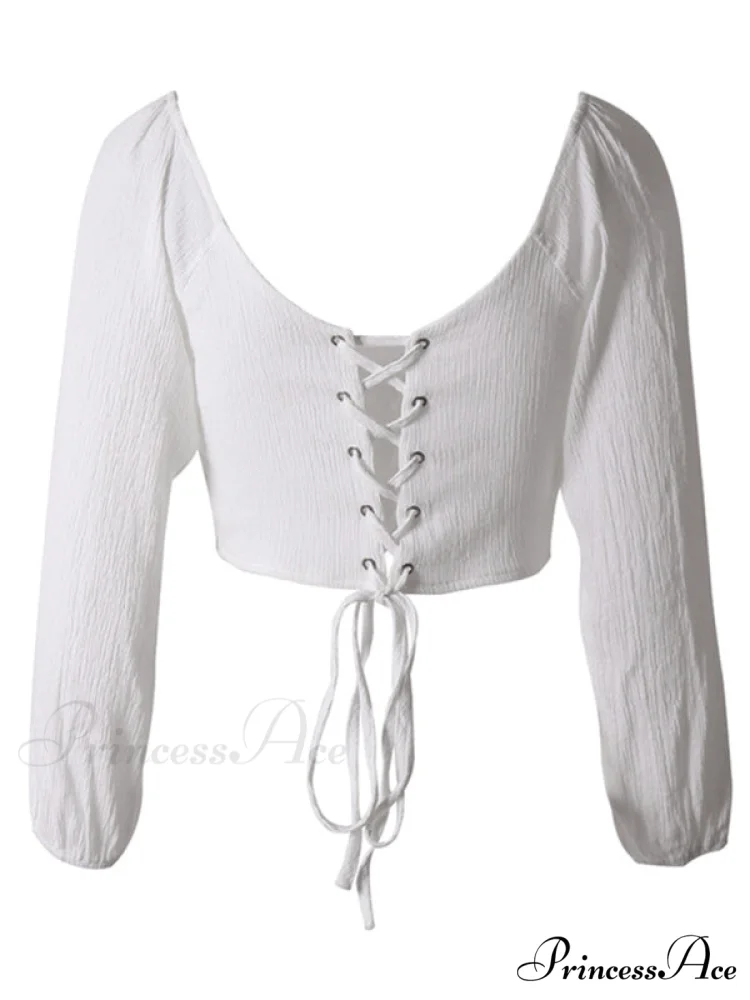 long-sleeved with strap crop top V-neck Women's tie - Image 3