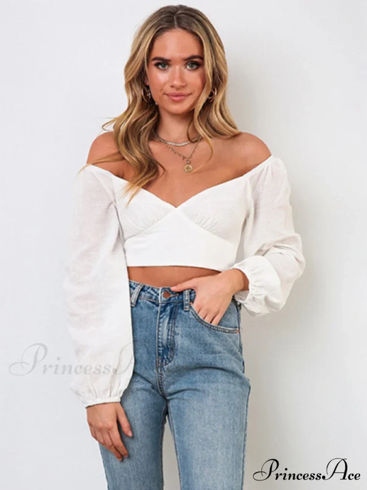 long-sleeved with strap crop top V-neck Women's tie - Image 5