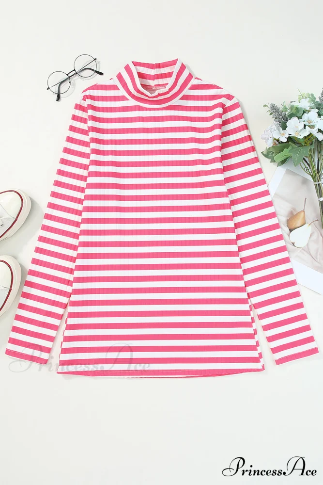 Arm Design Long Textured Pink Knit Striped Tee - Image 3