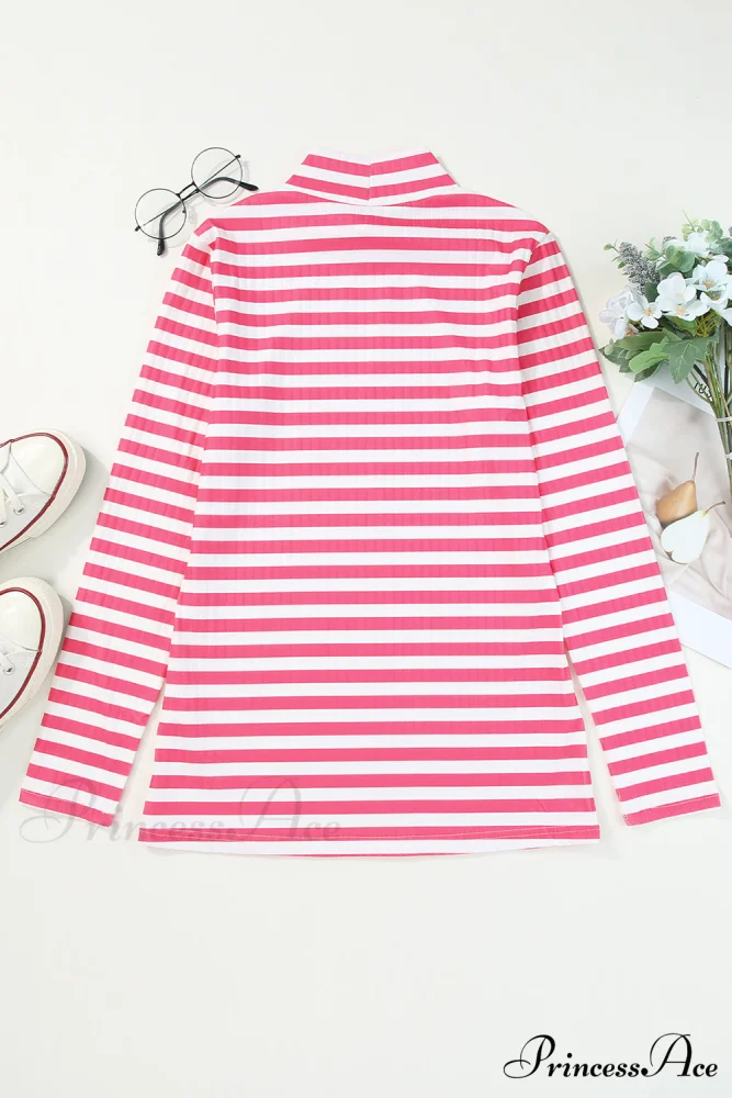 Arm Design Long Textured Pink Knit Striped Tee - Image 4