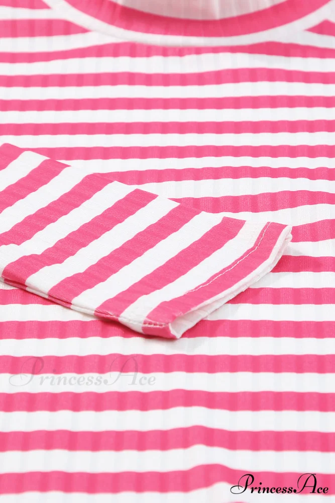 Arm Design Long Textured Pink Knit Striped Tee - Image 7