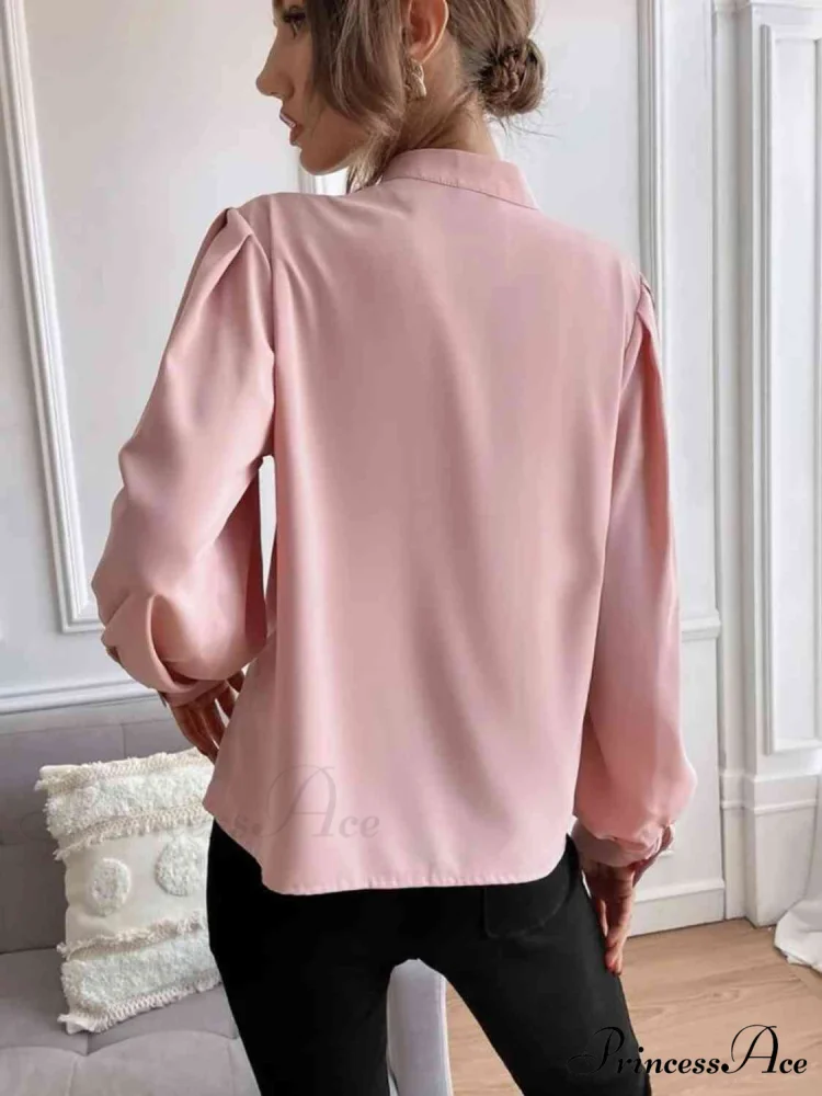 with Blouse Long Front Arm Button Mock Neck - Image 10