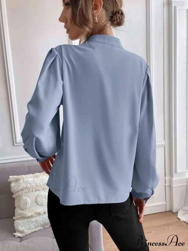 with Blouse Long Front Arm Button Mock Neck - Image 12