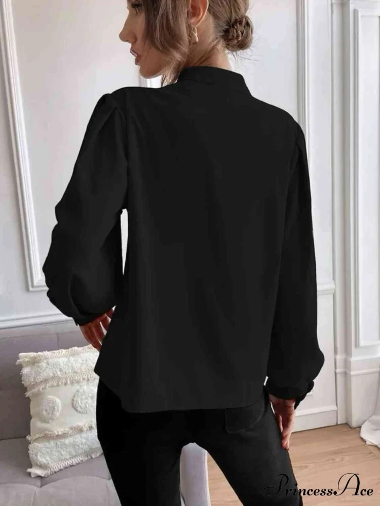 with Blouse Long Front Arm Button Mock Neck - Image 15