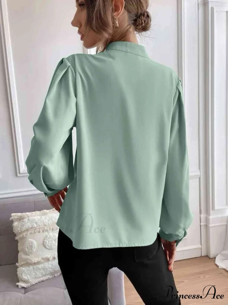 with Blouse Long Front Arm Button Mock Neck - Image 5