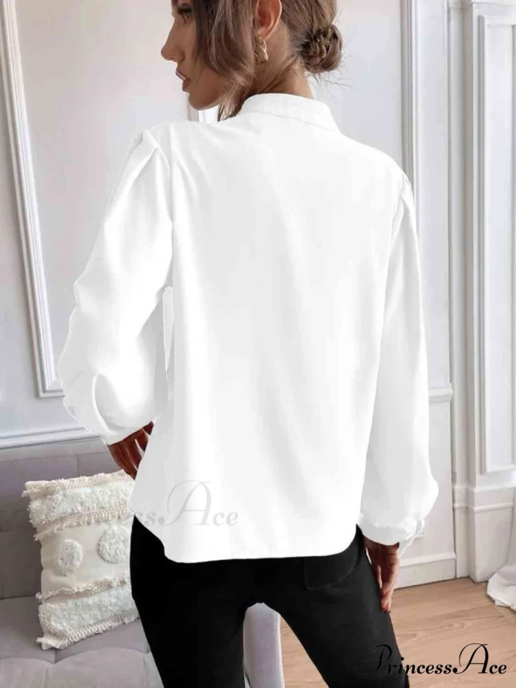 with Blouse Long Front Arm Button Mock Neck - Image 8