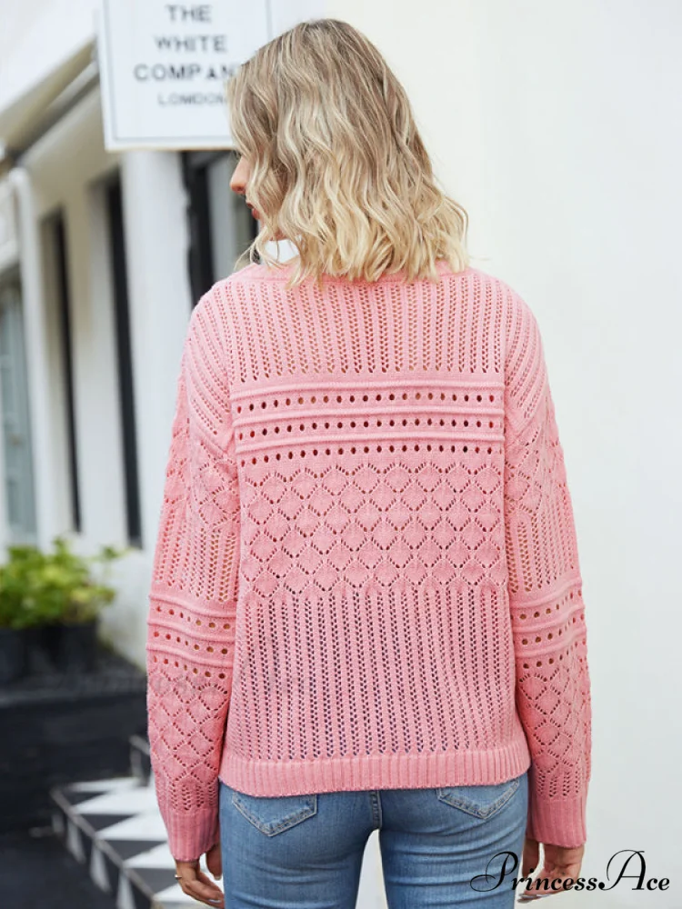 Round Women's Diamond Pullover Neck Hollow Sweater - Image 4