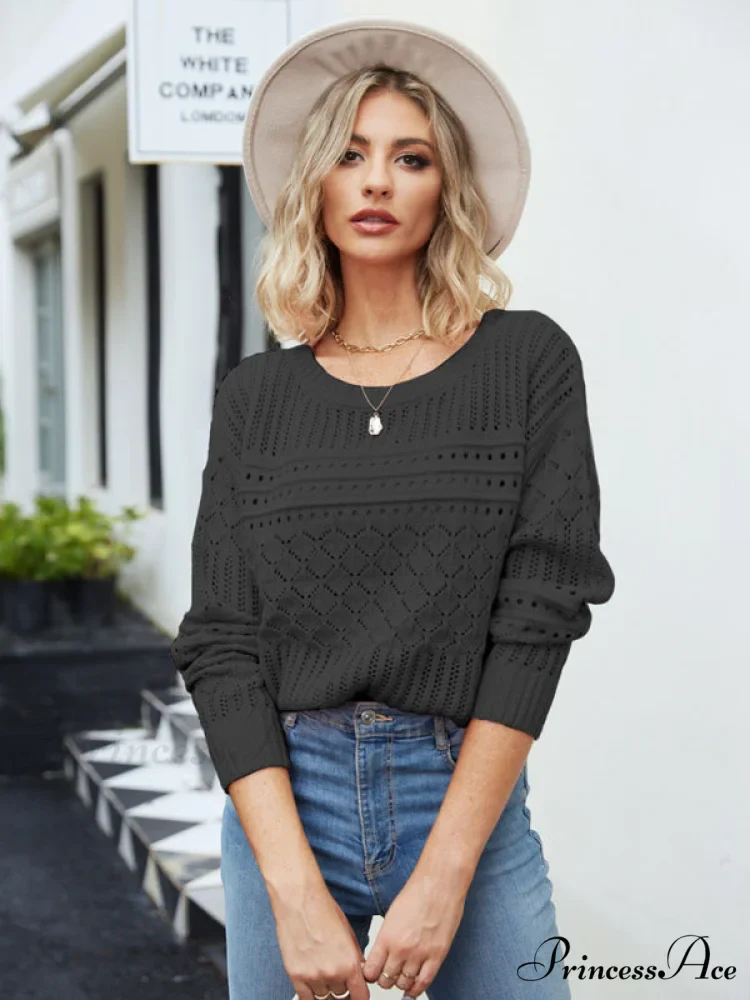 Round Women's Diamond Pullover Neck Hollow Sweater - Image 8