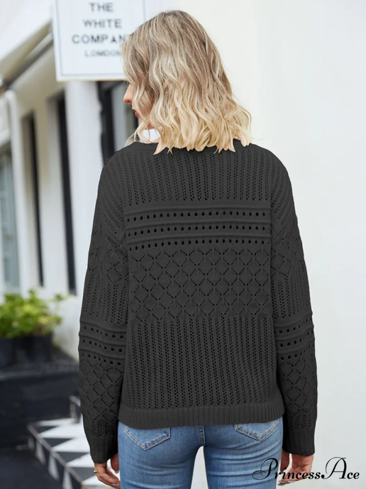 Round Women's Diamond Pullover Neck Hollow Sweater - Image 9